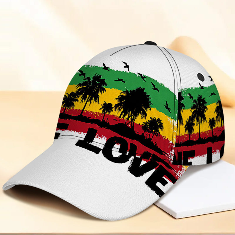 1pc 2D Reggae Vibes One Love Print  Hat - Adjustable Snapback with Full-Body Vibrant Print, Perfect for Sports, Running & Outdoor Street Fashion.