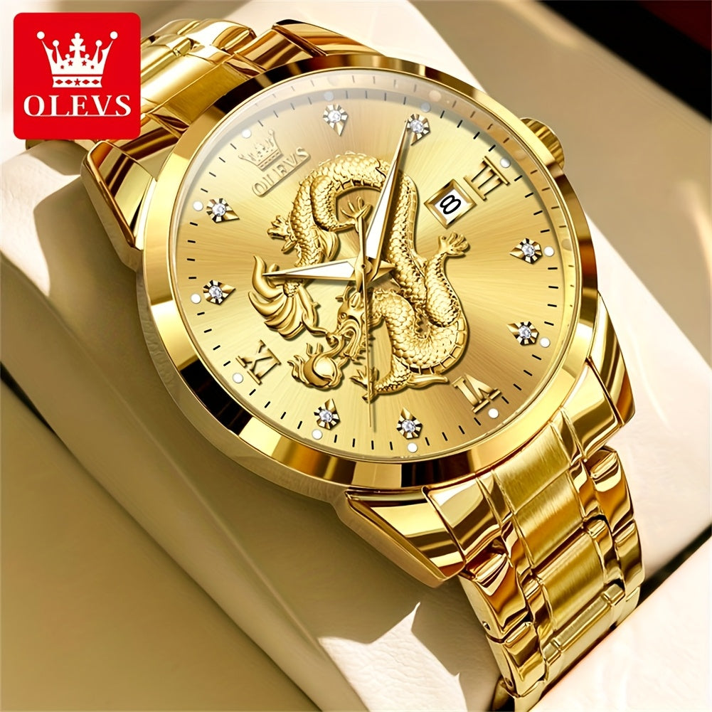 OLEVS New Luxury Business Luminous Quartz Stainless Steel Watches for Men Original Top Brand Fashion Men'S Wrist Watches Golden Trend High Quality Best Selling Men'S Watches, Fashion Watches for Men, Mechanical Watches for Me