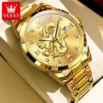 OLEVS New Luxury Business Luminous Quartz Stainless Steel Watches for Men Original Top Brand Fashion Men'S Wrist Watches Golden Trend High Quality Best Selling Men'S Watches, Fashion Watches for Men, Mechanical Watches for Me