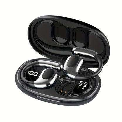 2025 new TWS wireless earphones, long battery life, large capacity charging box, smart digital display, ergonomic ear hook design, suitable for study/phone/business/music/driving/cycling, multi-device compatible with mobile p