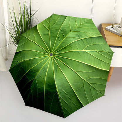 1pc, green textured pattern umbrella - automatic opening and closing, sturdy iron frame, portable folding design, suitable for men and women in all seasons, outdoor umbrella for travel, office, formal occasions.