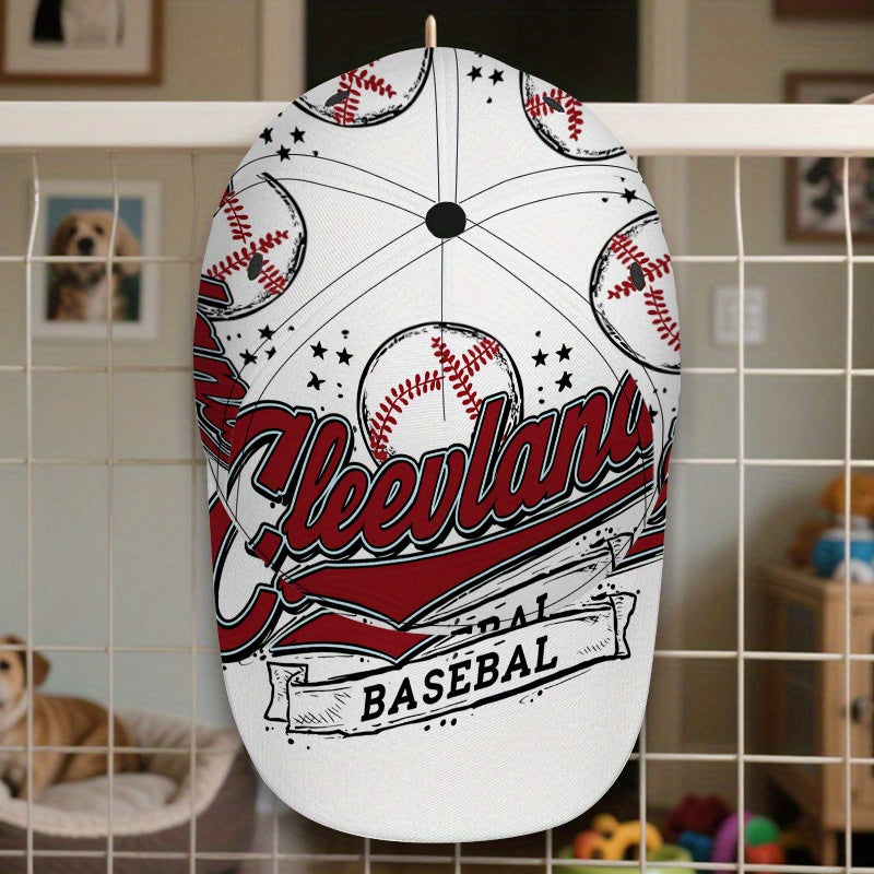 1pc 2D Cleveland Baseball Stars Print Baseball Cap - Vibrant Polyester Snapback Hat with Full-Body Print, Lightweight and Adjustable, Ideal for Running & Street Fashion.