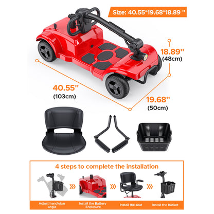 ENGWE Folding 4-Wheel Mobility Scooter, 250W Motor, 24V 12Ah Battery, 15.5-Mile Range, 8" Solid Tires, 265 lbs Capacity, Detachable Basket, Front Light, Compact & Portable for Travel, Shopping, Perfect Gift for Mom's Special