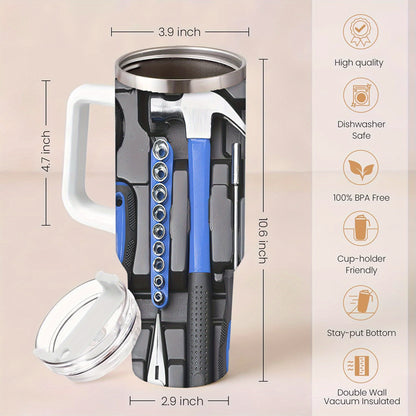 40oz Stainless Steel Tool Kit Tumbler, Double Wall Vacuum Insulated Travel Mug, Spill Proof Lid, Perfect Gift for Dad, Mom, Ideal for Christmas, Thanksgiving, Valentine's, Mother's, Father'S Day, Gift for birthday, Coffee Cup