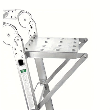 1 Heavy-Duty 400-Pound Load-Bearing Platform with Extendable Work Station System and Tool Tray, Silvery, Suitable for Large Ladders, Non-Slip Design