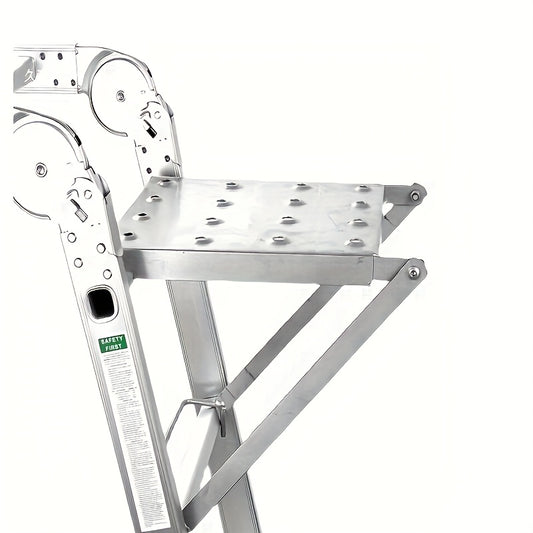 1 Heavy-Duty 400-Pound Load-Bearing Platform with Extendable Work Station System and Tool Tray, Silvery, Suitable for Large Ladders, Non-Slip Design