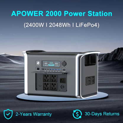 CTOLITY AP2000 2400W Solar-Powered Portable Power Station | 2048Wh LiFePO4 Battery, 2x200W Solar Panels, 110V Pure Sine Wave AC Outlets | Compact & Durable Design for Camping, RV, Hunting, CPAP, Outdoor Emergencies, Hunting P