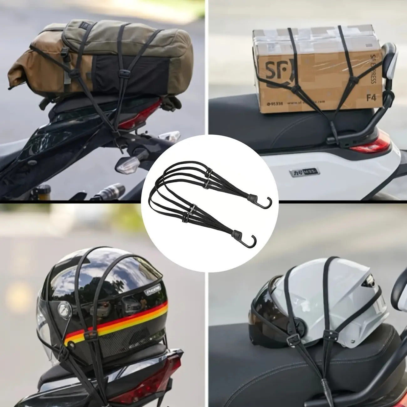 Elastic Bungee Cords for Motorcycles And Bicycles, Helmet Net Straps, Black Mesh Luggage Organizer for Safe Storage
