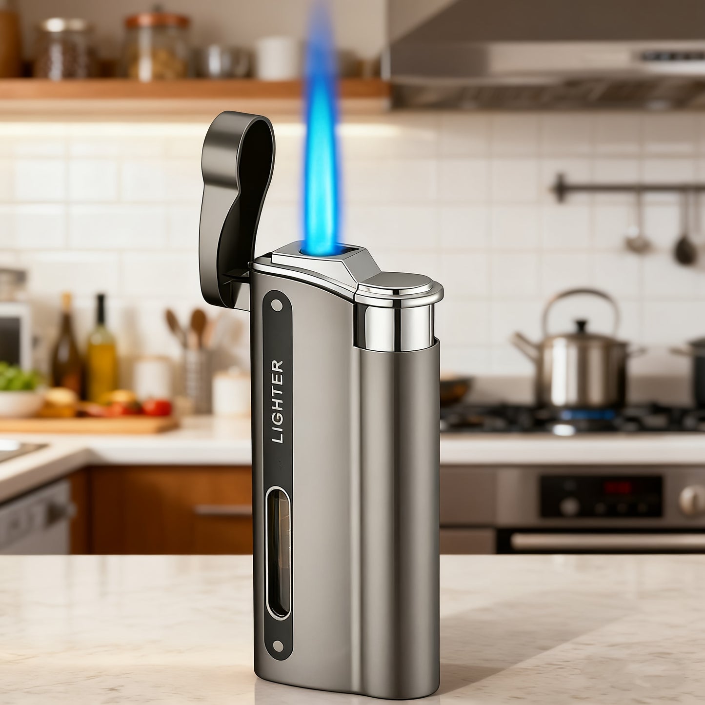 Innovative Metal Straight Flame Lighter, Distinctive Torch Turbine Butane Gas Lighter, Compact Lighter, Original Creative Windproof Outdoor Lighter (Butane Gas Not Included), Without Battery