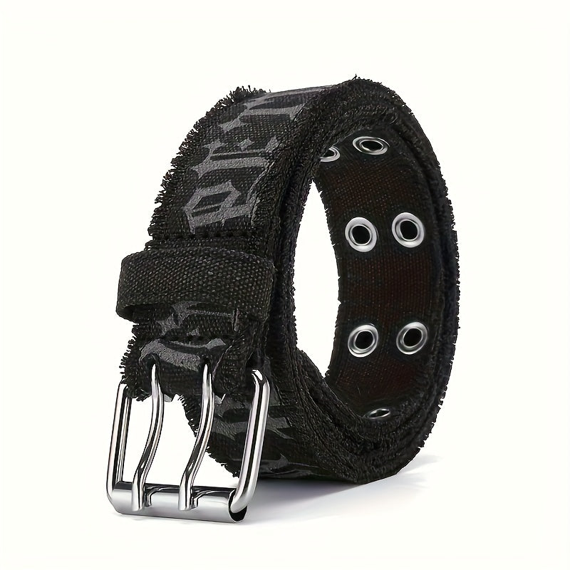 Women'S High-Waisted Denim Waist Belt with Embossed Geometric Pattern - Double-Breasted Casual & Sporty Belt, Black, Perfect for Jeans or Dresses, Versatile Fashion Accessory, Highwaisted Belt