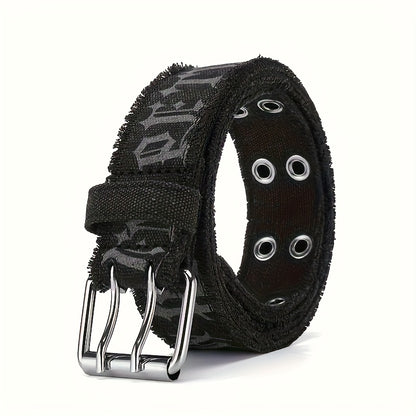 Women'S High-Waisted Denim Waist Belt with Embossed Geometric Pattern - Double-Breasted Casual & Sporty Belt, Black, Perfect for Jeans or Dresses, Versatile Fashion Accessory, Highwaisted Belt