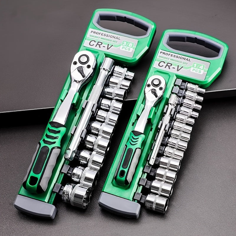 30/22/13-piece Professional Chrome Vanadium Steel Forged 72-tooth Ratchet Wrench And Sleeve Set (including Storage Rack) - Multi-specification, Full Size - Suitable For Automobile Engine, Motorcycle And Bicycle Repair And Mai