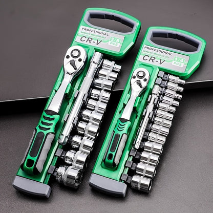 30/22/13-piece Professional Chrome Vanadium Steel Forged 72-tooth Ratchet Wrench And Sleeve Set (including Storage Rack) - Multi-specification, Full Size - Suitable For Automobile Engine, Motorcycle And Bicycle Repair And Mai