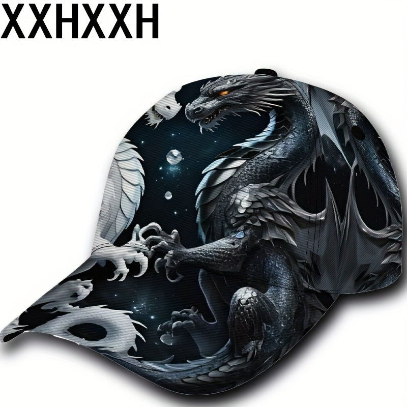 1pc Adjustable Dragon Baseball Cap for & - Black & White /Korean Dragon Scale & Wing Design, Lightweight PET &, Cool Casual Outdoor Sports Hat, Valentine's/Masquerade/ Accessory (Dragon