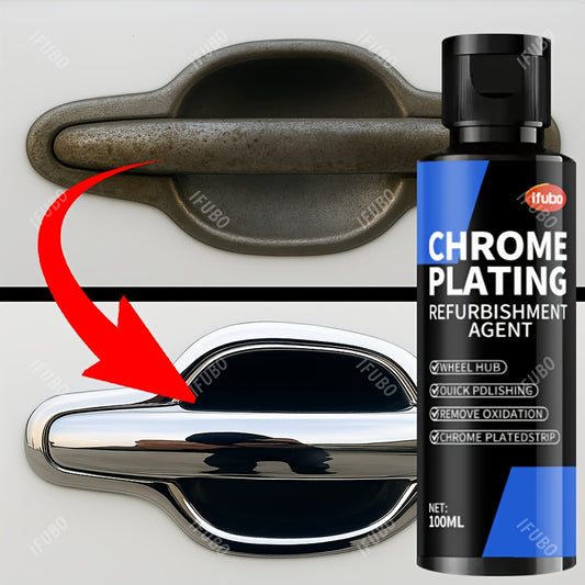 Durable Chrome Plating Refurbishment Agent - Quick Polish & Repair for Door Handles, Window Trim, Car Badges - Sleek Bottle Design, Universal Use, 3.38oz, Removes Oxidation, Restores Shine, Door Handle Restoration, Chrome Pla