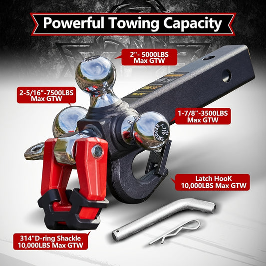 5-in-1 Trailer Hook with 3 Balls and 2-inch Receiver