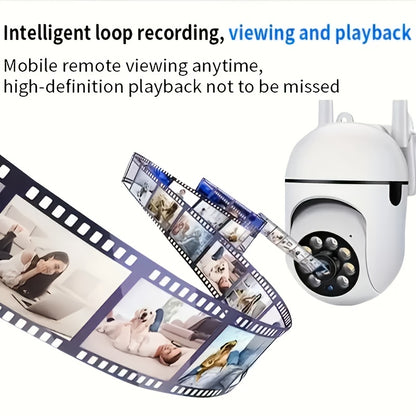 [Wi-Fi PTZ Night Vision Camera] 2.4GHz Wi-Fi 360° PTZ 1080P Night Vision Monitor - Home Security Camera with Intelligent Motion Detection, Alarm Push, Two-Way Audio