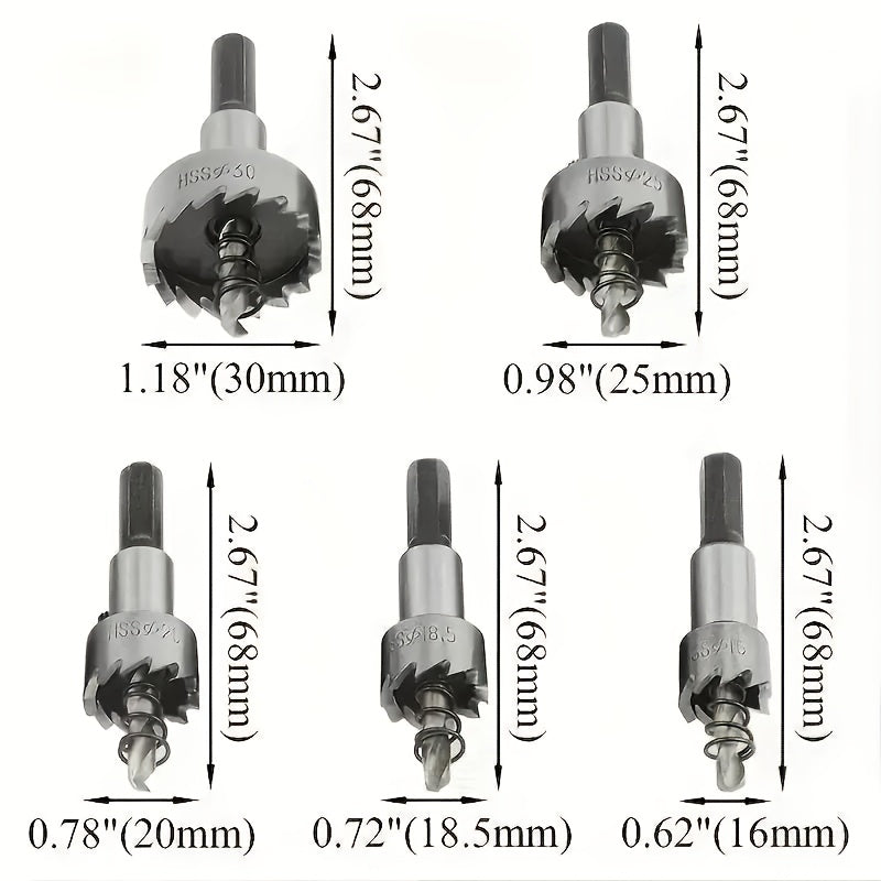 BUFF STACK FULL 5pcs HSS Drill Bits with Wrench - High-Speed Steel, Rust-Proof, Precision Sizes (16mm-30mm) for Metal & Stainless Steel - Ideal for Professional Sheet Metal Work, Drill Bits for Steel, Metalworking Drill Bits