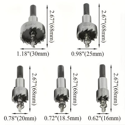 BUFF STACK FULL 5pcs HSS Drill Bits with Wrench - High-Speed Steel, Rust-Proof, Precision Sizes (16mm-30mm) for Metal & Stainless Steel - Ideal for Professional Sheet Metal Work, Drill Bits for Steel, Metalworking Drill Bits