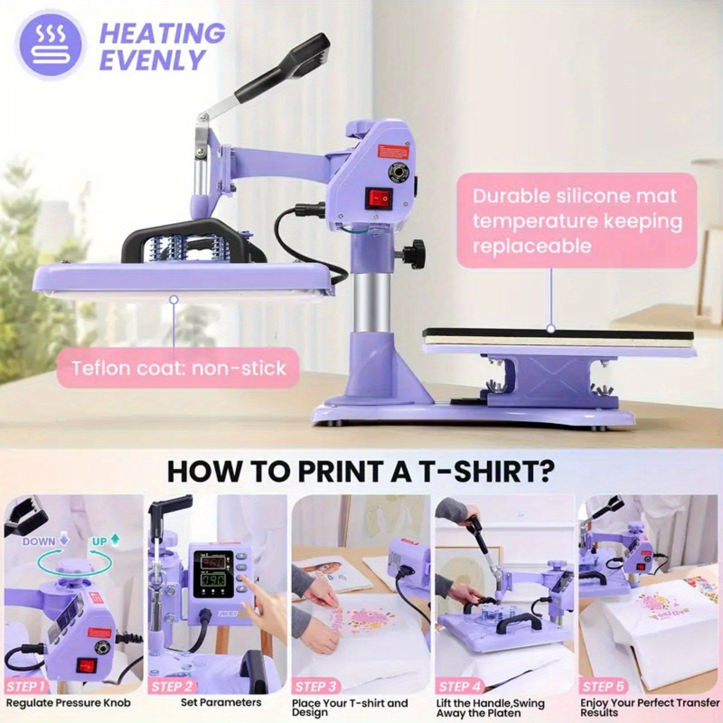 15"x15"/15"x12" - 8in 1/5in 1 Heat Press Combo, Rotatable Design, Multi-Size Transfer Professional Sublimation Kit, Suitable for T-Shirts, Bags, Pillows, Hats, Beanies, Rollers - Three-in-One Automatic Hat Press Only for Hats