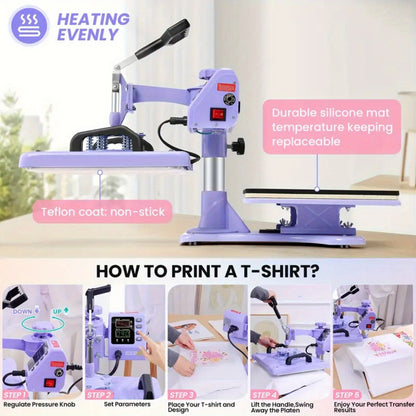 15"x15"/15"x12" - 8in 1/5in 1 Heat Press Combo, Rotatable Design, Multi-Size Transfer Professional Sublimation Kit, Suitable for T-Shirts, Bags, Pillows, Hats, Beanies, Rollers - Three-in-One Automatic Hat Press Only for Hats