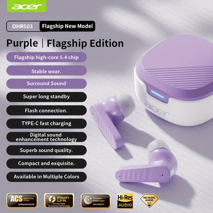 [ACER Official Authentic Product] TWS Wireless Earbuds Deep Bass Stereo Sound Cute Macaron Colors Extra-Long Battery Life In-Ear Design for Sports/Running Low-Latency Gaming Mode Hi-Fi Audio Lightweight Touch Control Stylish