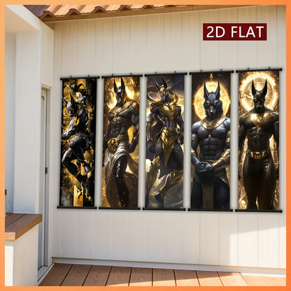 2D/Flat-5pcs Set of Framed Anubis Plastic Hanging Paintings, Retro Canvas Wall Art, Anime Scroll Painting Posters, Modern Home Decoration, Egyptian Theme Poster Pictures, with Plastic Frame Hooks