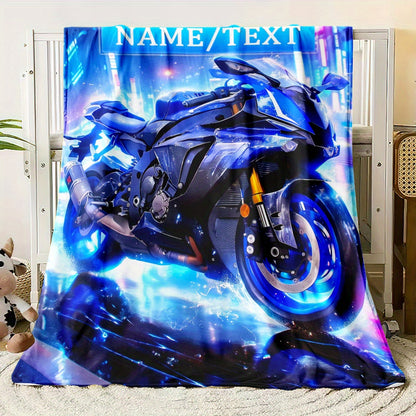 1pc Extra Large Motorcycle Blanket - Heavy-Duty Motorcycle Racing Design with Neon & Japanese Text - Soft Flannel Fabric - -Tear All-Season Throw for Bed, Sofa, Camping - Motorcycle Enthusiast Gift (31"/47"/59"/78") - Neon Gl