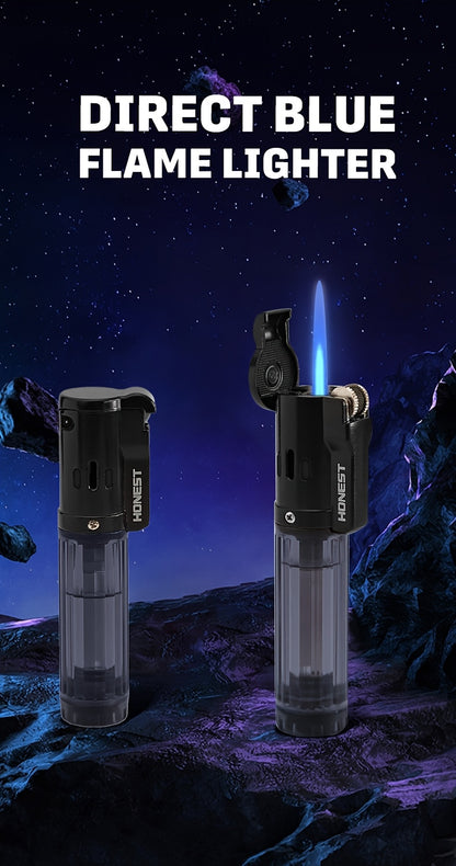 Windproof Straight Flame Lighter Without Butane, Featuring a Sand Wheel, a Visible Gas Window, And an Inflatable Design. This Mini Lighter Is Portable And Perfect for Use in The Kitchen, Fireplace, Or As Gifts for Occasions L