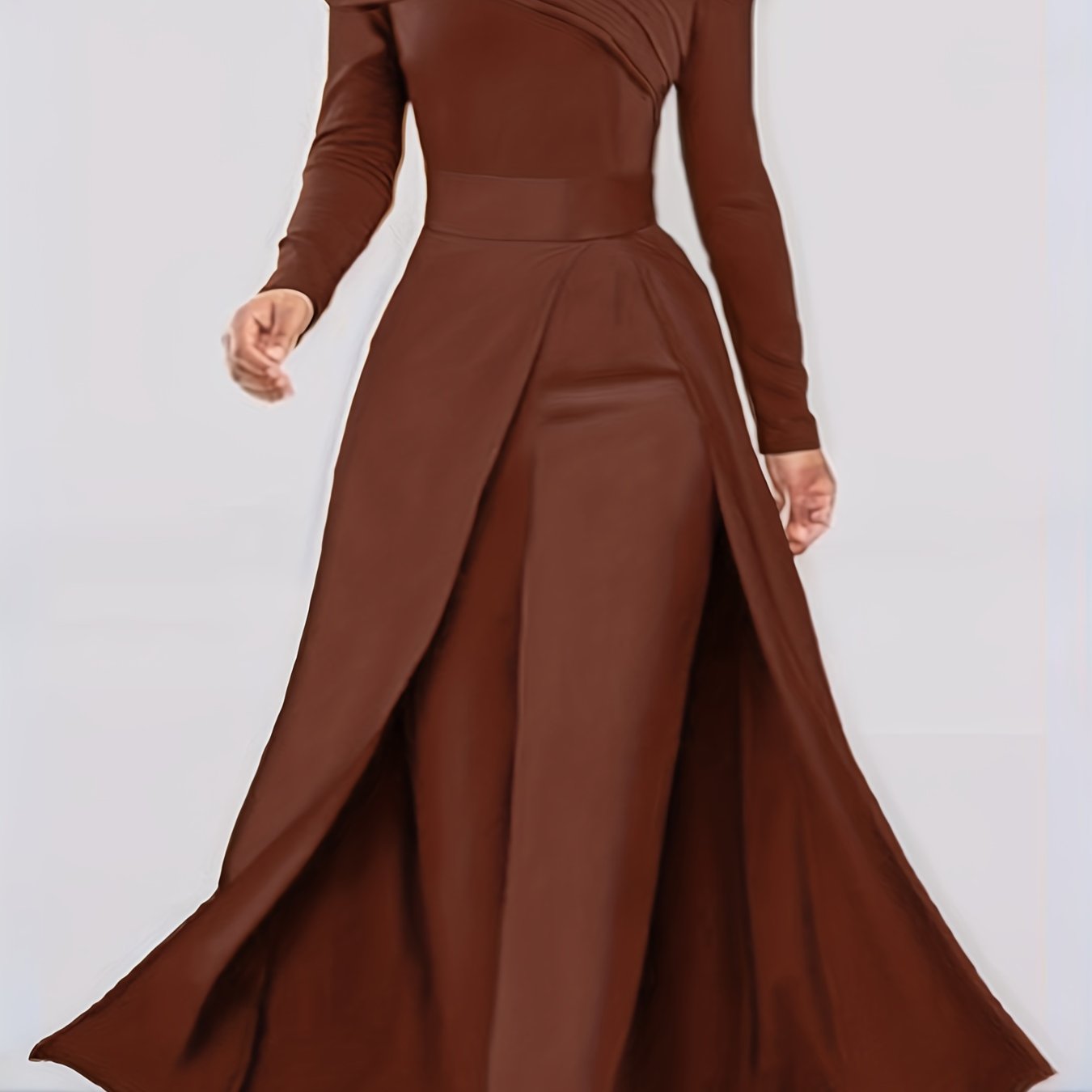 Autumn New Solid Color Fashionable Elegant Versatile Long Top Pants Women's Two-Piece Set
