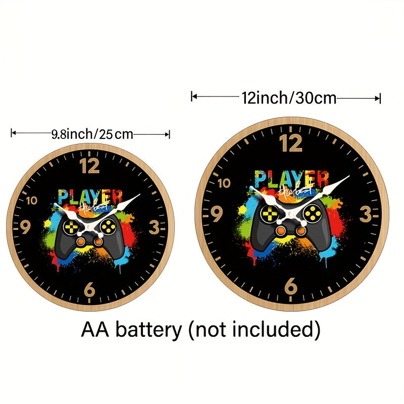 1pc Round Clock, Minimalist Game Console Creative Wall Clock, Silent Quartz Wooden Round Clock, Suitable for Bedroom Living Room Office Kitchen Bathroom, Battery Powered (Batteries Not Included)