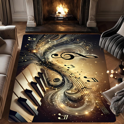Elegant Musical Note Area Mat - Lightweight, Easy to Clean Polyester Floor Mat with Golden Treble Clef Design for Living Room, Bedroom, Dining Room, Home Office, Bathroom Decor - Perfect Gift for Music Lovers, Music Room Deco