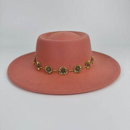 1pc Bohemian-style Unique and Fashionable Felt Hat - Decorated with Exquisite Golden Flower Chain Fedora Hat - Suitable for Daily Street Style, Music Festival Outfits, Bohemian-inspired Looks, Casual Outings and Trendy Season