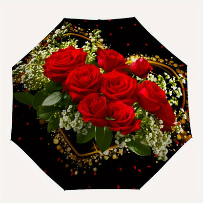 Love Roses Themed automatic automatic umbrella automatic folding portable umbrella universal for all seasons daily activities and holiday gifts decorative umbrella with exquisite patterns
