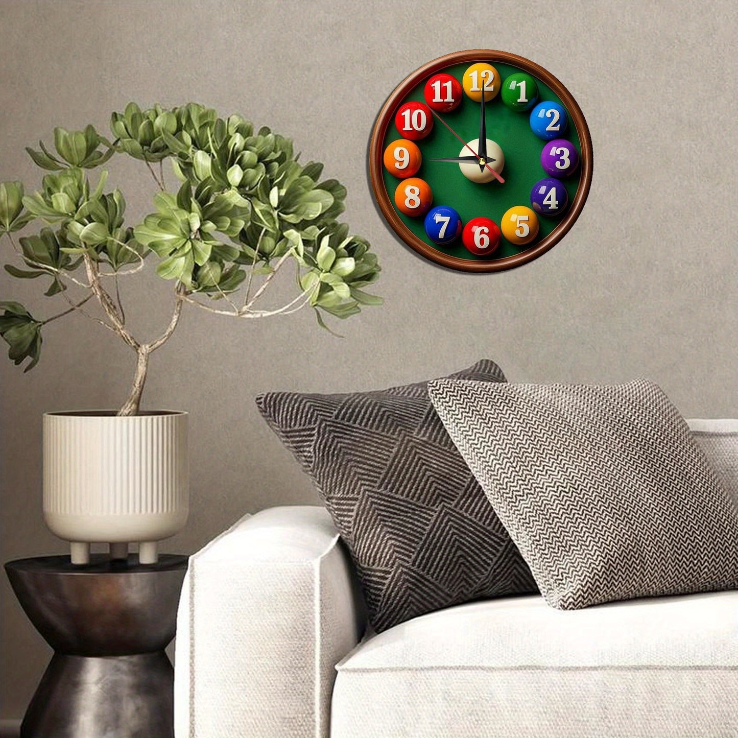 Non-Electric 2D Flat Billiard Theme Wooden Round Wall Clock, Farmhouse Style Home Decor, Suitable for Kitchen, Bedroom, Office, No Ticking Sound, Battery Not Included, St. Patrick's Day Mother's Day Gift, 9.8x9.8 Inches, 2D F