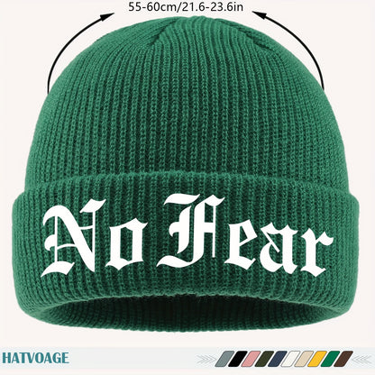 1pc "NO FEAR" Printed Beanie, Loose and Comfortable, Multi-Color Options, Unisex Couple Running Cap, Fashionable Street Skateboard Hat, Autumn/Winter Warm Hat, Suitable for Skiing, Cycling, Running, Fishing, Vacation, Birthda