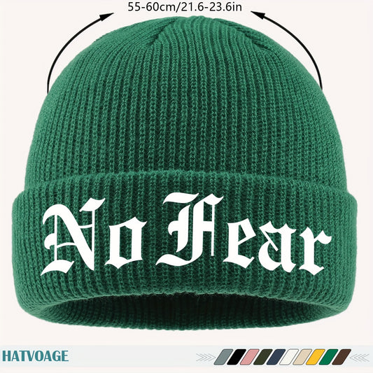 1pc "NO FEAR" Printed Beanie, Loose and Comfortable, Multi-Color Options, Unisex Couple Running Cap, Fashionable Street Skateboard Hat, Autumn/Winter Warm Hat, Suitable for Skiing, Cycling, Running, Fishing, Vacation, Birthda