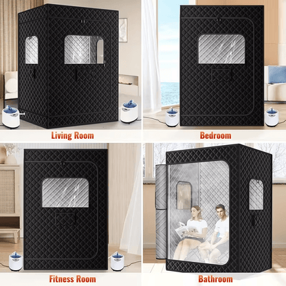 71" x 49" x 36" Portable Double Steam Sauna Tent | Full Body Spa with 2 Steamers, Electric, Foldable, High Temperature, Anti-drying and Leak-proof, Zipper Window, PVC Material, Suitable for Gym and Bathroom Use
