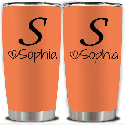 Personalized Stainless Steel Tumbler 20oz - Custom Name/Initials/Text - Double-Wall Insulated Cup with Leakproof Lid & Elegant Cursive Lettering - White with Black Lettering - Ideal Gift for Valentine's, Birthday, Office, Tra