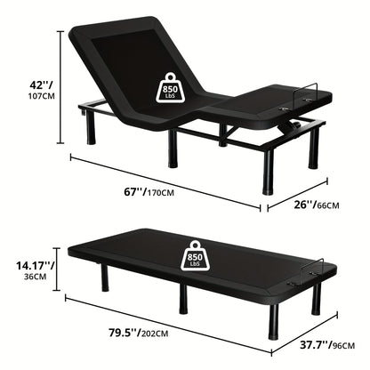 SmileBack Adjustable Bed Frame With Wireless Remote, Electric Bed Frame, Head And Foot Incline, Adjustable Leg Heights Bed Base