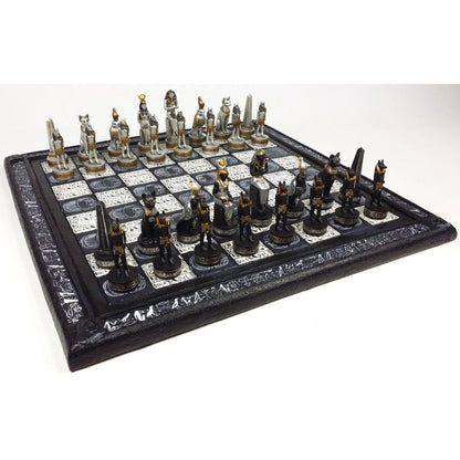 Egyptian Anubis Black Silver and Gold Chess Set w/ 16" Hieroglyphics Board – Top Trending Chess Set, Best Seller, Limited Stock, Fast Shipping, Popular Choice, Must-Have, Top Rated, Customer Favorite, Top Hot Seller, Perfec