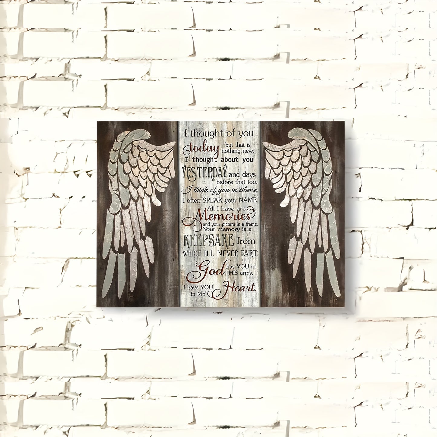 Room Decor 1pc Rustic Angel Wings Wooden Framed Canvas Art, 11.8X15.7Inch Inspirational Quote Wall Decor, Woven Memory Print for Living Room, Bedroom, Kitchen, Home & Office, Bachelor Party Festival Gift Idea