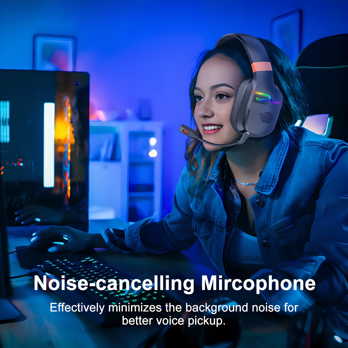 Colusi Gaming Headset with Detachable Mic, 2.4G Wireless USB Gamer Headphones with Mic for PS4PS5/Laptop/PC/Mac, Bass Surround, Suitable for Travel, Work, E-Sports Games, Music Various Scenarios, Work Headphones, Gaming Headp