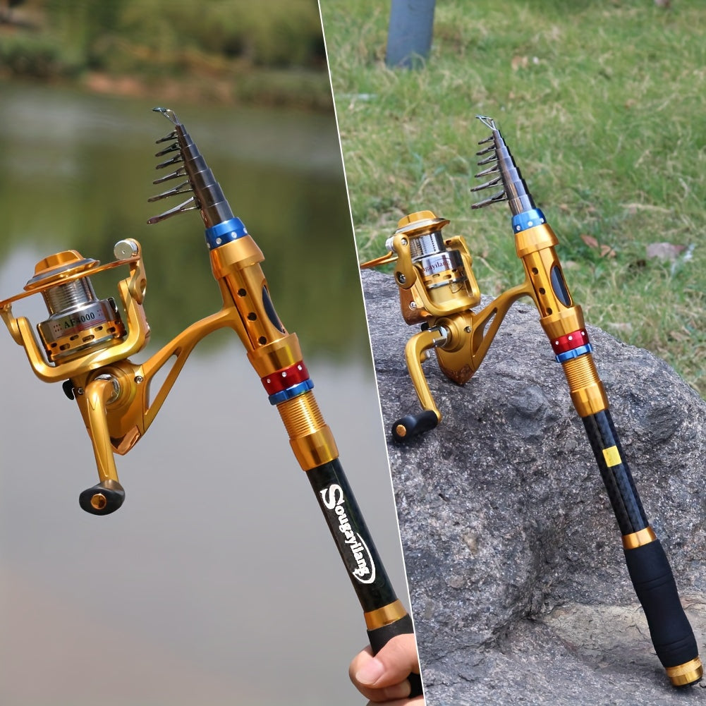Carbon 70.87-141.73inch Telescopic Fishing Rod With Spinning Reel, Fishing Rods And Reels Set For Travel Saltwater Freshwater, Fishing Set