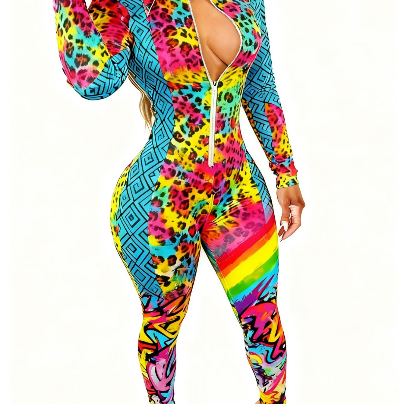 Women'S 4-Season Long Sleeve Jumpsuit | Lightweight Style with Cute Animal Print, Zipper Design, Perfect for Daily Outings & Casual Wear