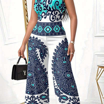 Women'S Jumpsuit, Trendy And Bright Print, Sexy And Slim Fit, Lightweight And Comfortable, Suitable for Beach Outings, Summer Vacations, Casual Outdoor Wear