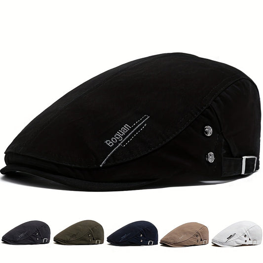 Men Beret Button Embroidery Vintage Berets Women Fashion Flat Visor Hat Casual Retro News Cap for 21.65-23.23inch Head Circum Ference