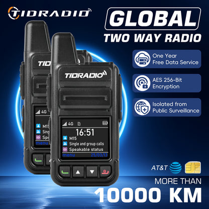 TIDRADIO M15 Global Walkie Talkies 4G POC with SIM Cards, Long Distance 5000 Miles Rechargeable Nationwide Unlimited Range Two Way Radios & USB-C Battery (2 Pack)