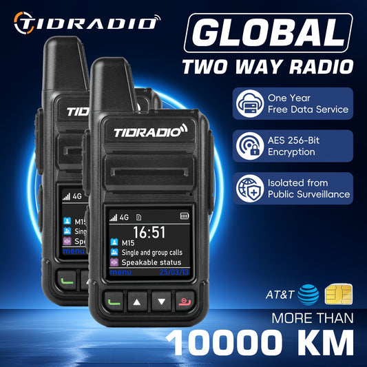 TIDRADIO M15 Global Walkie Talkies 4G POC with SIM Cards, Long Distance 5000 Miles Rechargeable Nationwide Unlimited Range Two Way Radios & USB-C Battery (2 Pack)