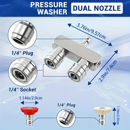 2 in 1pc Electric Cleaning Machine Nozzle High-Pressure Washer Head, Dual High-Pressure Washer Nozzles 4 High-Pressure Washer Nozzles with a quarter Inch Quick Connect, 5000 PSI Effectively Cleans Various Stains for Car Washi